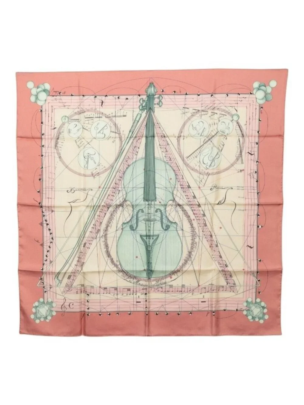Hermes Carre 90 la Musique Des Spheres Music Played by Scarf Pink Multicolor